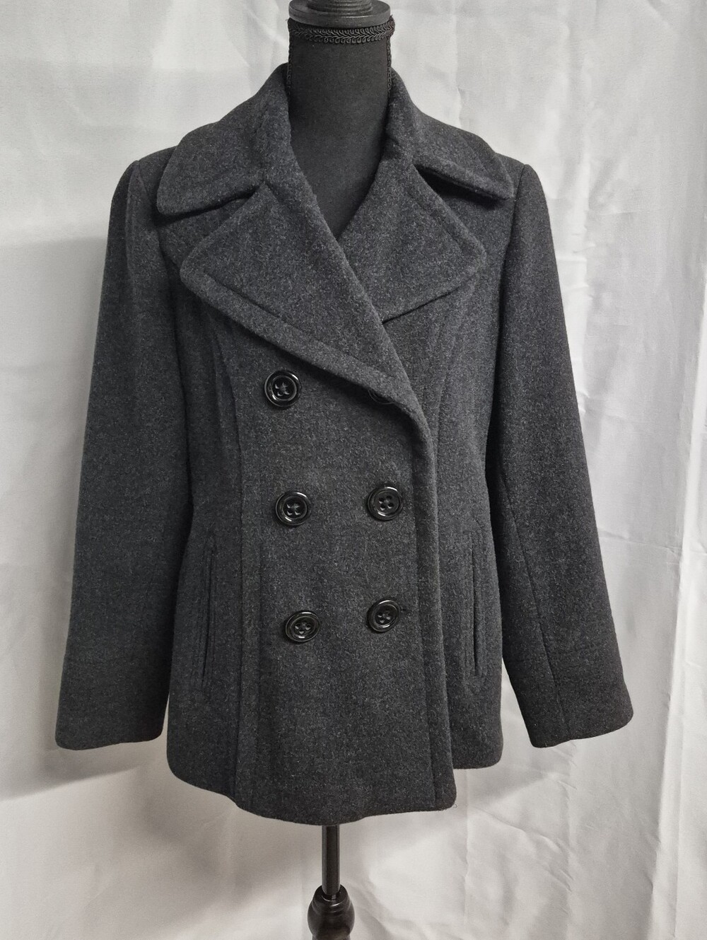 Style & Co. Charcoal Gray Black Double-Breasted Pea Coat